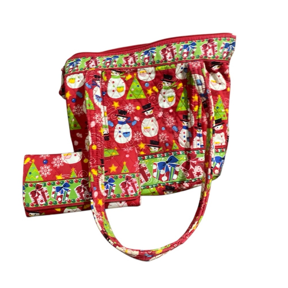 🎁 Quilted Festive Snowmen ⛄️ Red Tote Bag with Matching Wallet - Picture 8 of 8